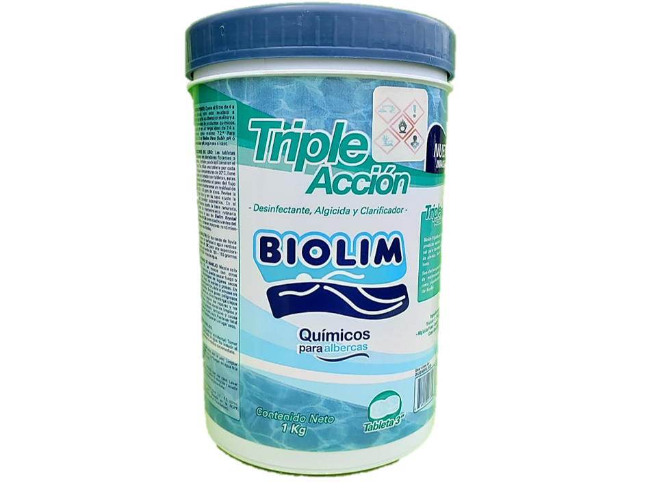 1 Kg De Pastillas de Cloro Para Alberca Piscina Familiar Intex, Bestway, Infantil Tubular TRIPLE ACCION PASTILLA 3" Marca Biolim