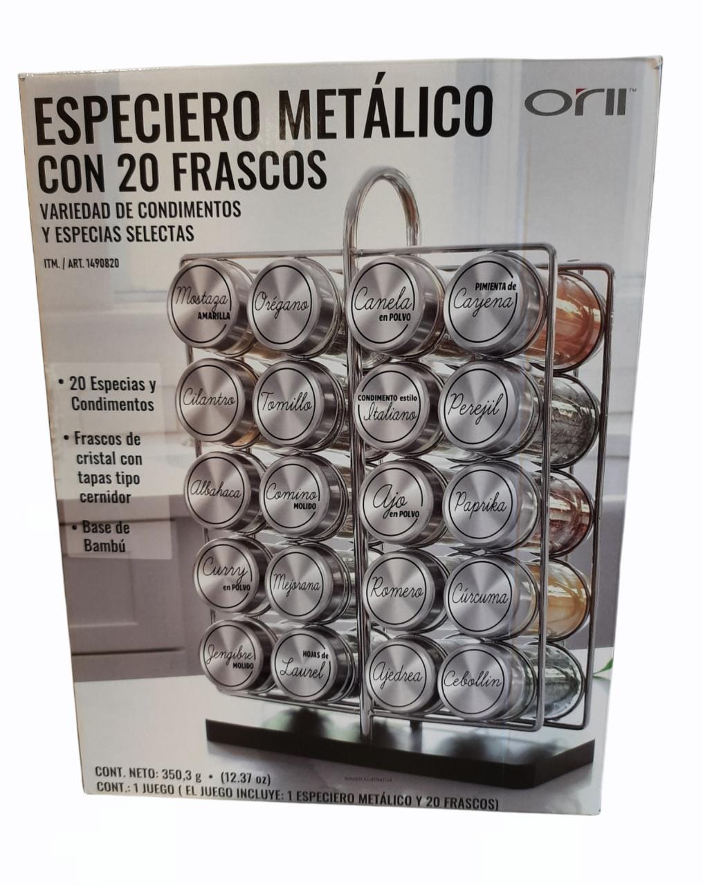 Especiero Moderno 20 Especies Para Cocina Rack Metal Cristal