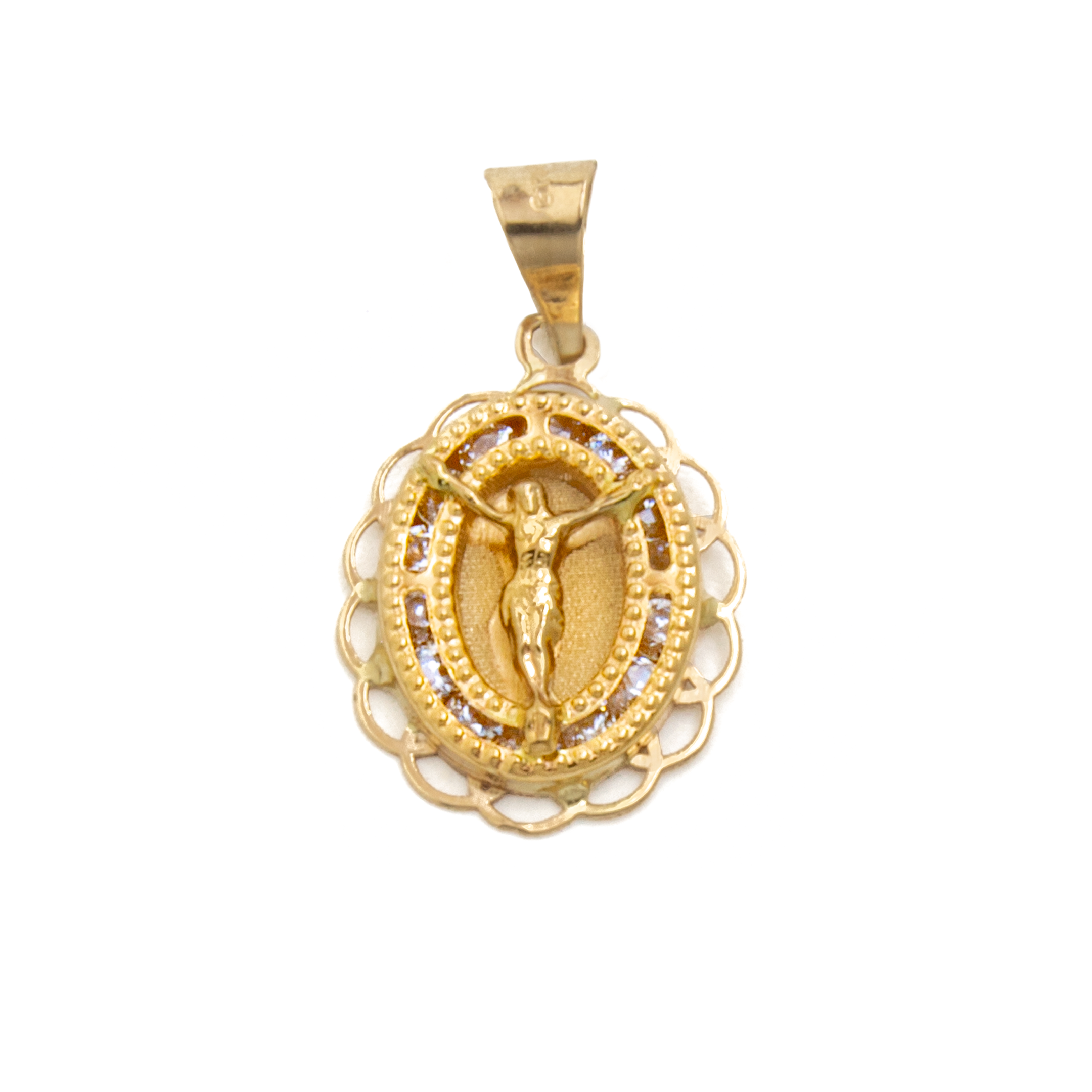 Medalla Cristo Con Circonias Oro 14 Kilates.