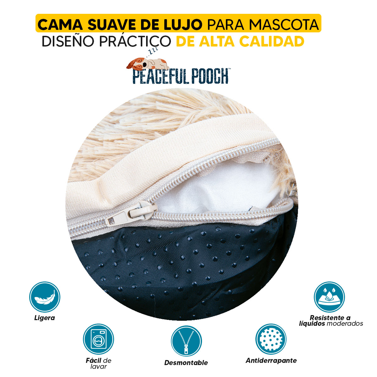 Cama mascotas para perro o gato antideslizante PEACEFULL POOCH Grande Tv Ofertas única con cierre, para un fácil retiro de funda y lavado, adaptable a todo tipo de clima  