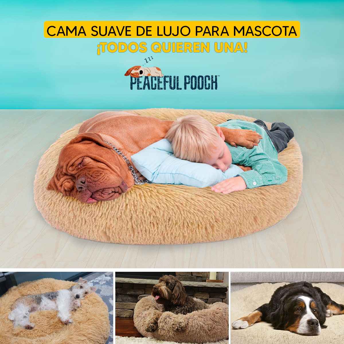 Cama mascotas para perro o gato antideslizante PEACEFULL POOCH Grande Tv Ofertas única con cierre, para un fácil retiro de funda y lavado, adaptable a todo tipo de clima  