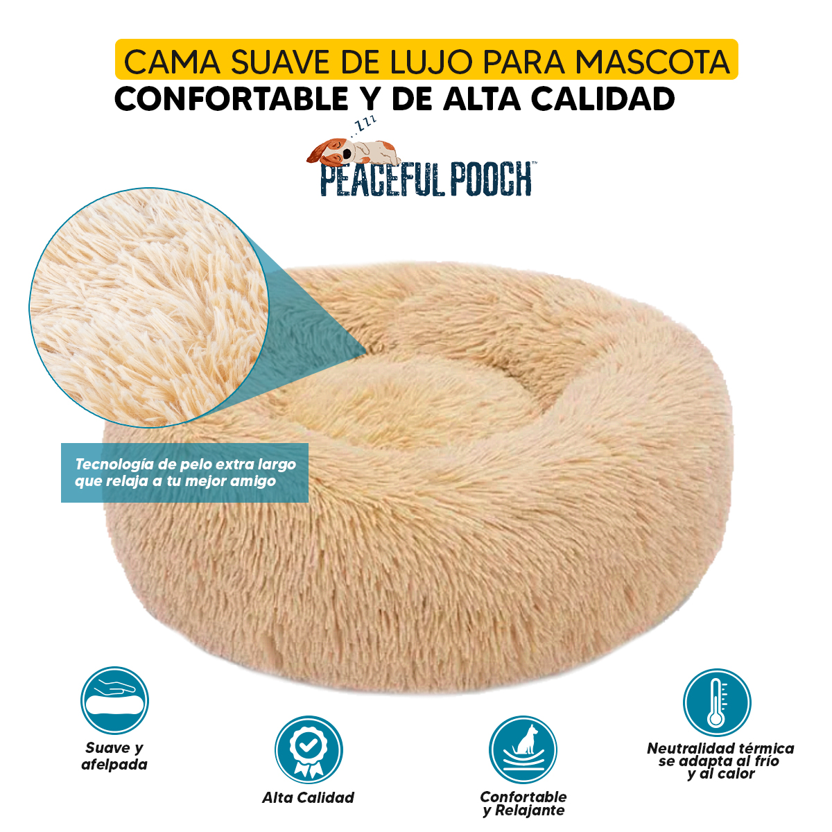 Cama mascotas para perro o gato antideslizante PEACEFULL POOCH Grande Tv Ofertas única con cierre, para un fácil retiro de funda y lavado, adaptable a todo tipo de clima  