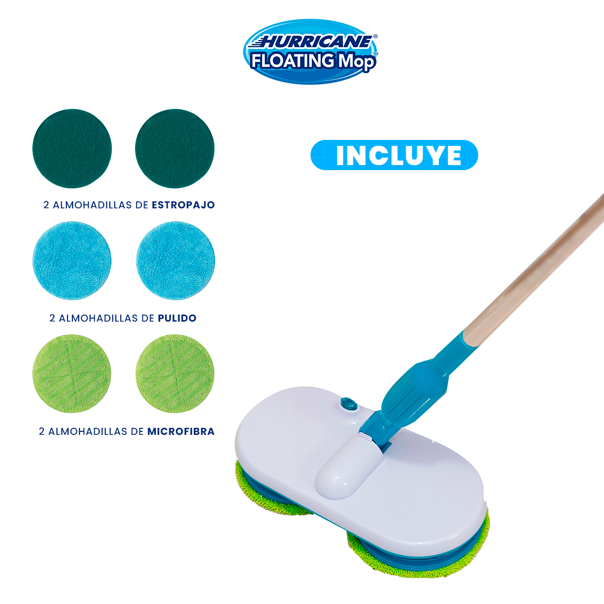Pack Trapeador Hurricane Floating Mop Automático + Almohadas Ortopédicas Contour 2 En 1 para Piernas y Espalda