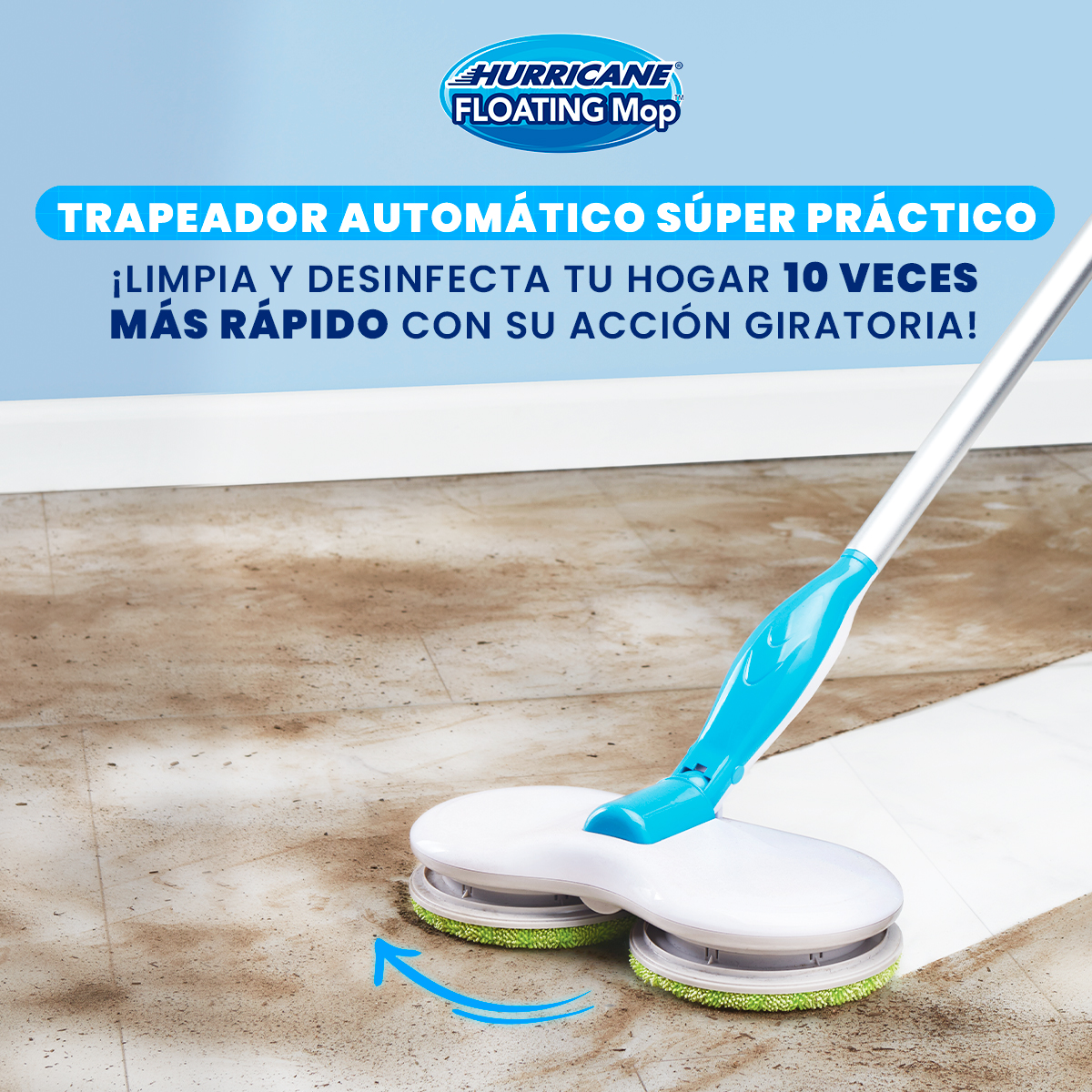 Pack Trapeador Hurricane Floating Mop Automático + Almohadas Ortopédicas Contour 2 En 1 para Piernas y Espalda