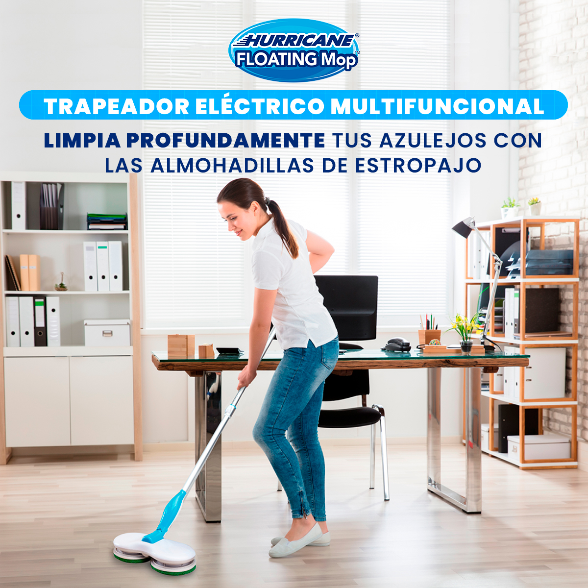 Pack Trapeador Hurricane Floating Mop Automático + Almohadas Ortopédicas Contour 2 En 1 para Piernas y Espalda