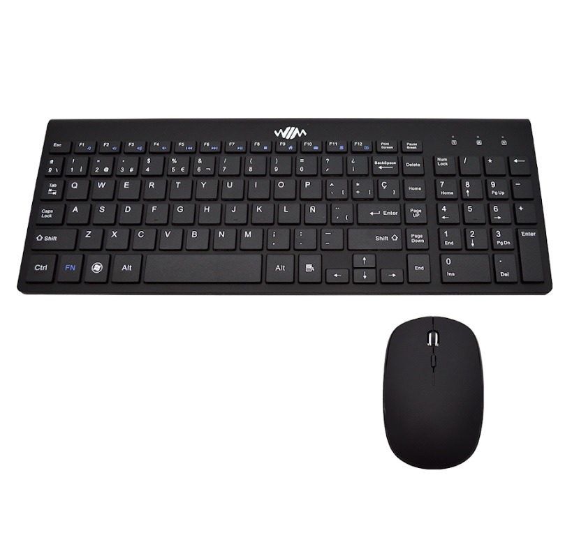 Teclado y Mouse Inalámbricos WIM  Delgado y Silencioso de 2,4 GHz + audifonos . Negro
