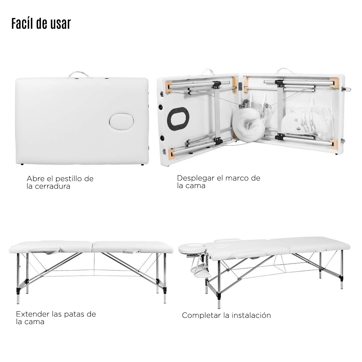 Cama Aluminio Masaje Blanca Depilacion Tatuajes Spa Faciales Uñas