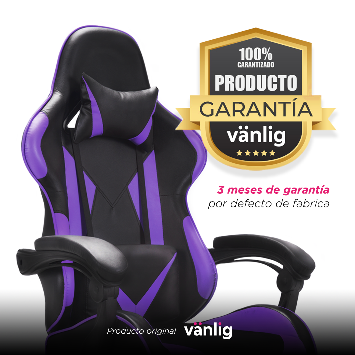 Silla Gamer Escritorio Ergonómica Morada Y Negra Con Tapizado De Cuero Sintético Streamer Twitch Xbox VANLIG