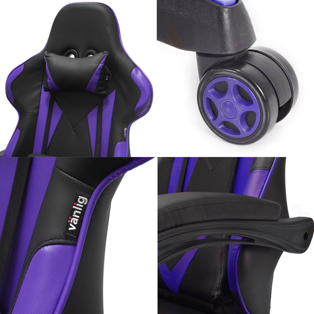 Silla Gamer Escritorio Ergonómica Morada Y Negra Con Tapizado De Cuero Sintético Streamer Twitch Xbox VANLIG