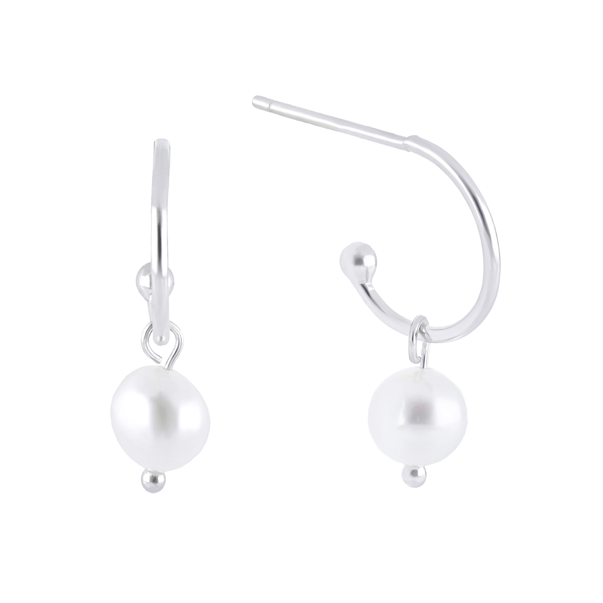 Aretes Plata/ Curvos Con Perlas Colgantes/ Plata .925 /Dama /22x13 mm