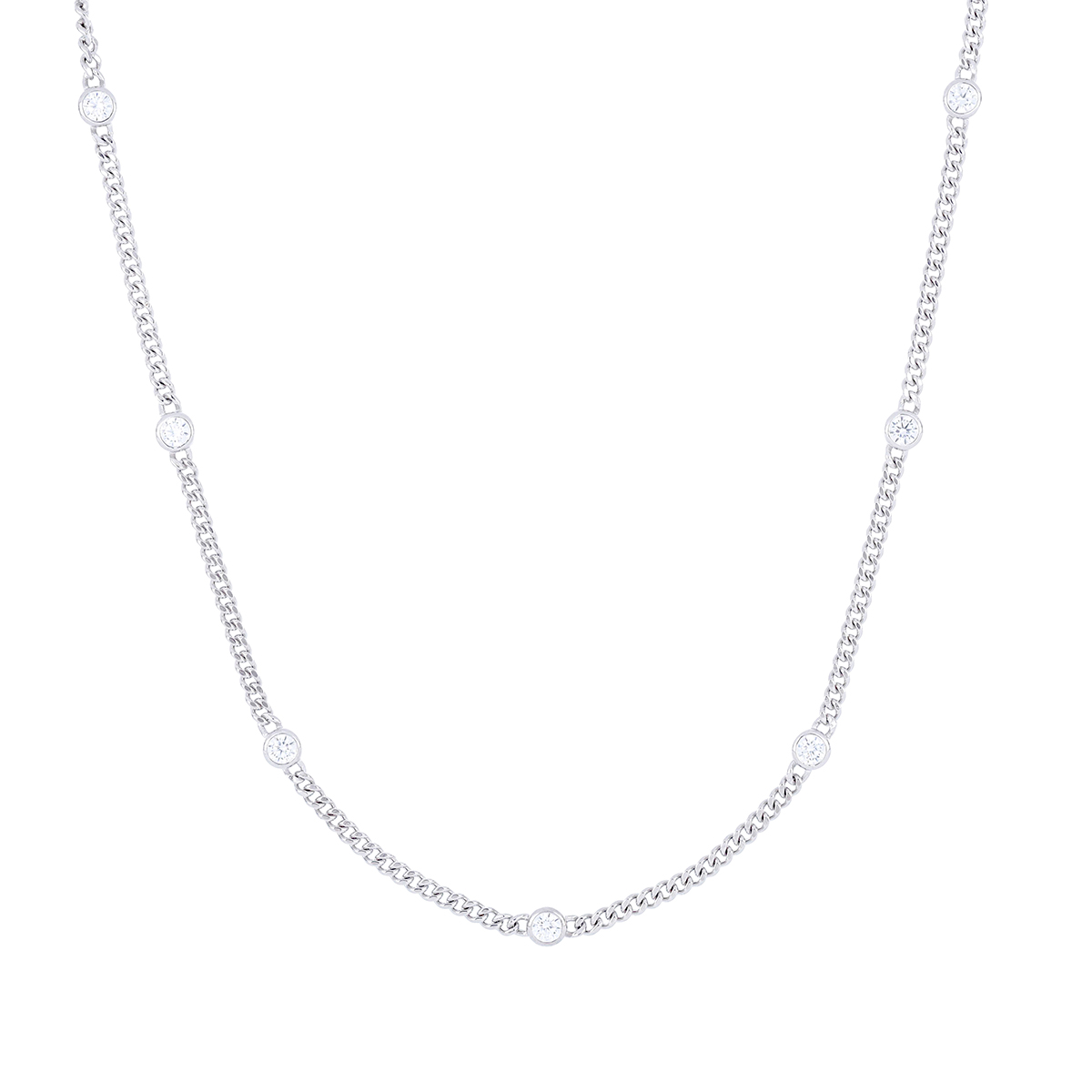 Gargantilla Plata Cadena Con Zirconias Plata .925 Con Baño de Rodio /Dama / 36.5 cm