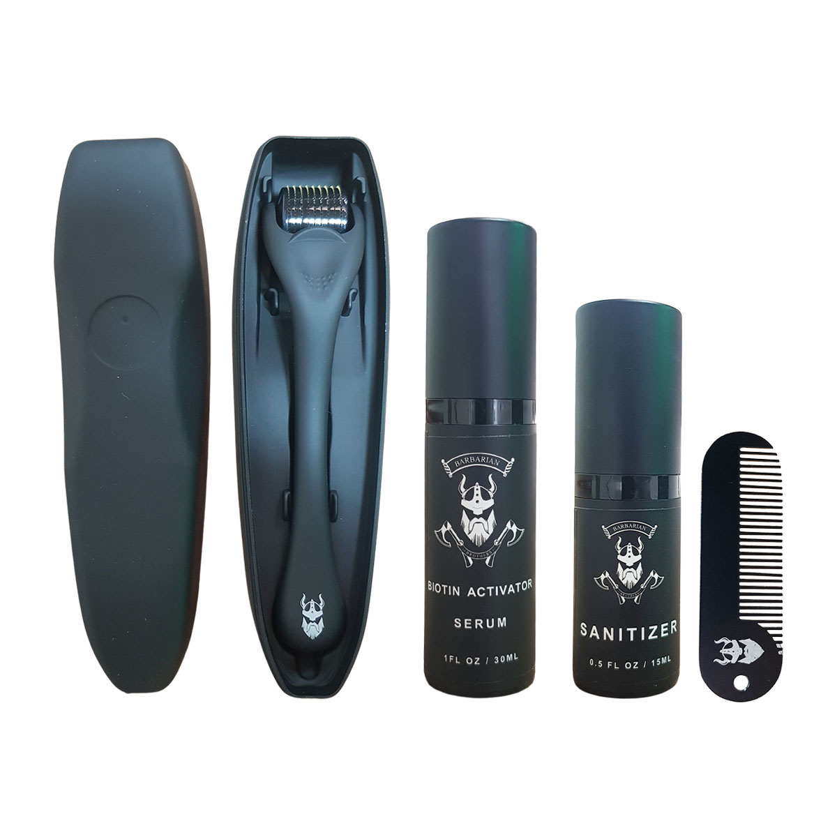 Kit Crecimiento de Barba Serum Biotina + Dermaroller + Sanitizante + Peine