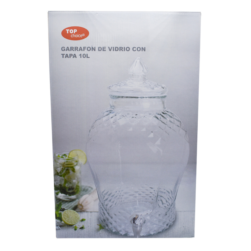 Top Choice 2415-3298 Dispensador Vitrolero de Bebidas Vintage de Vidrio Transparente con Tapa 10L