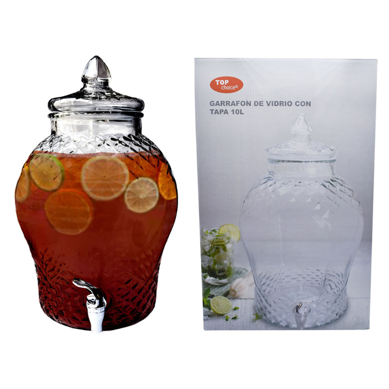 Top Choice 2415-3298 Dispensador Vitrolero de Bebidas Vintage de Vidrio Transparente con Tapa 10L
