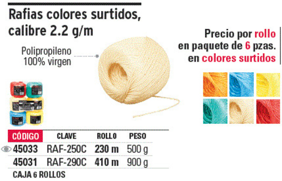RAFIA COLORES SURTIDOS MOD RAF-250C