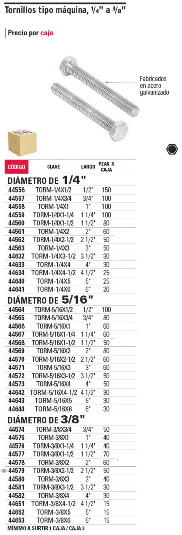 TORNILLO TIPO MAQUINA MOD TORM-1/4X5