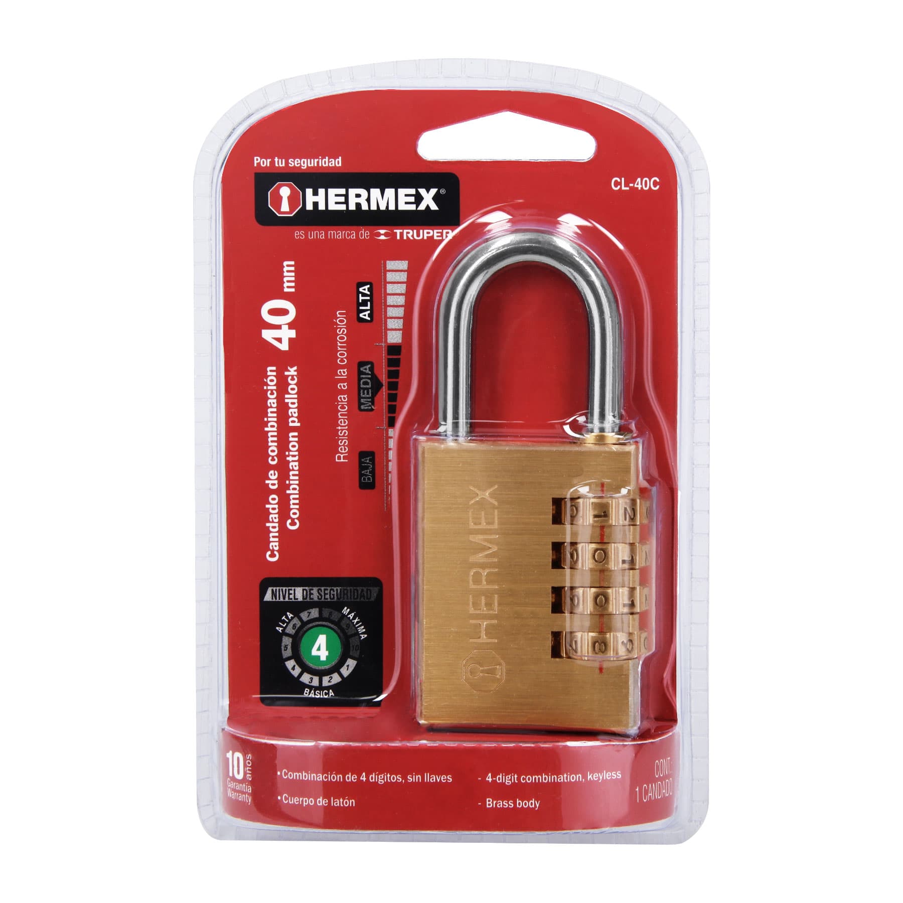 Candado de combinación 40 mm cuerpo de latón Hermex 43348