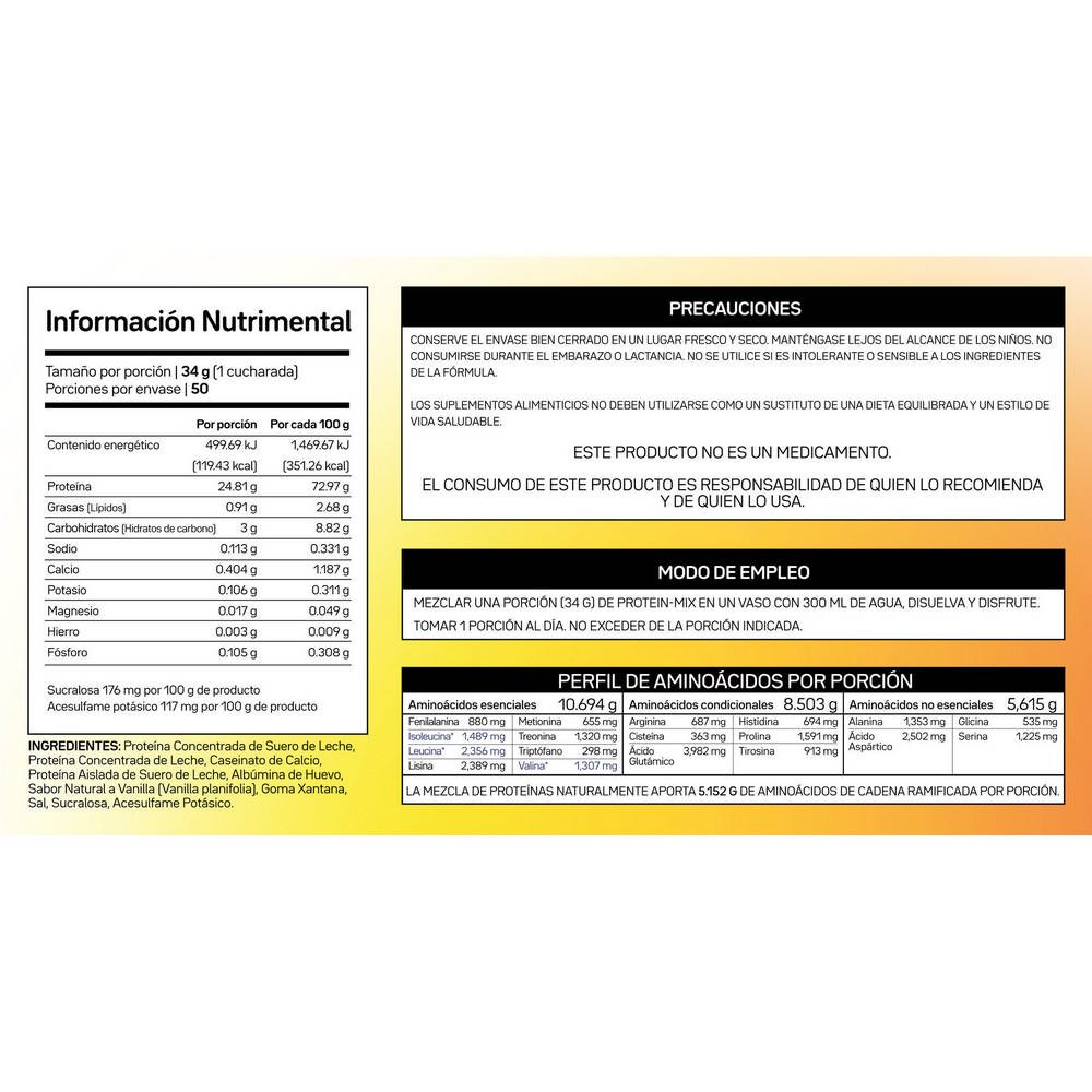 Protein-Mix Vainilla Mezcla proteínas Primetech 50 serv 34 g c/u