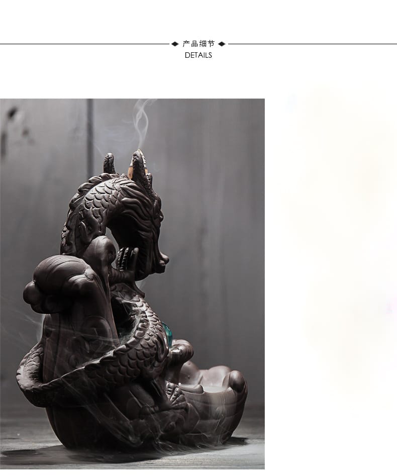 Quemador Incienso Dragón Cerámica + 10 Conos Flujo Invertido Humo Cascada