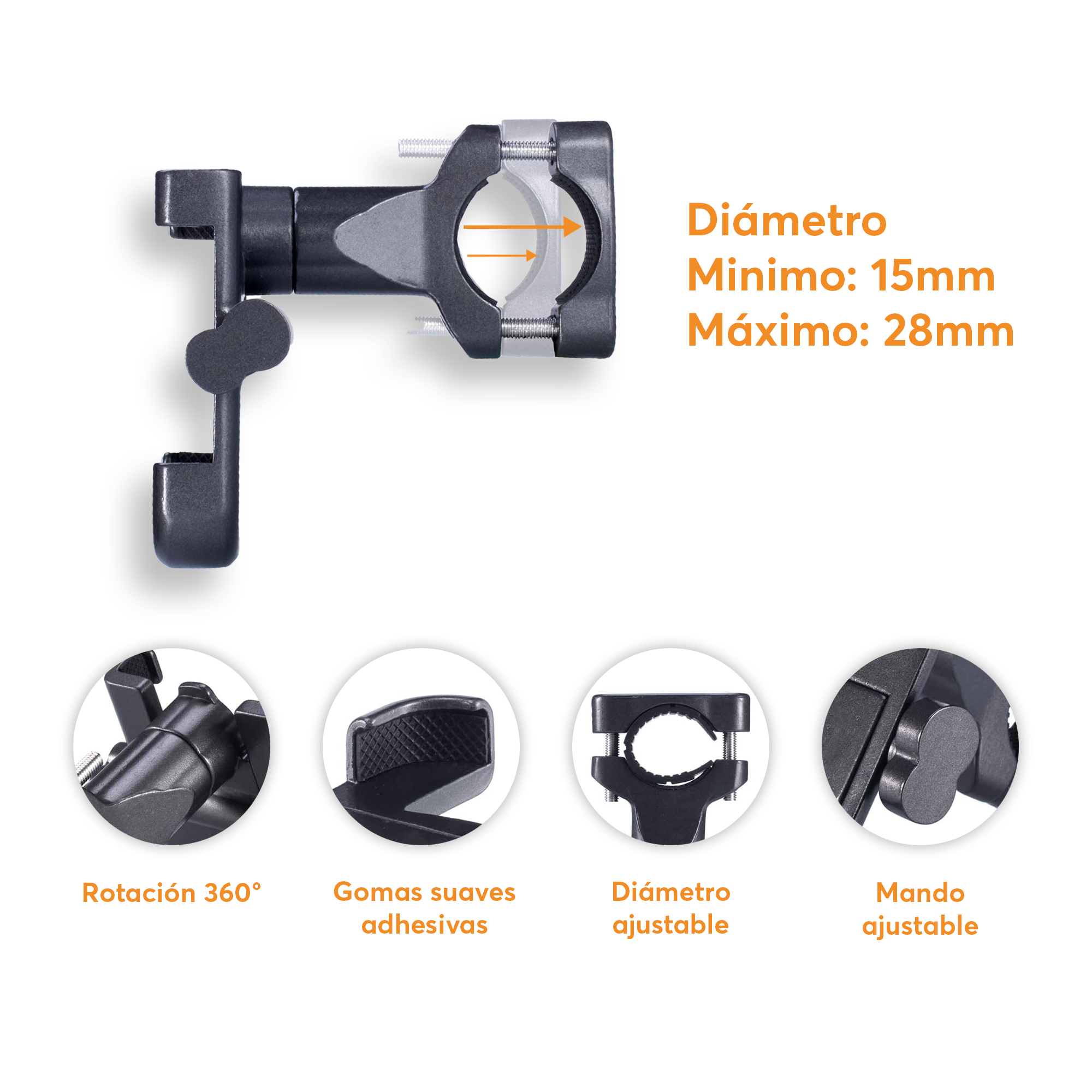 Soporte de Celular Archy de Aleación Metal para Bicicleta Moto 360 Ultra Firme Universal.