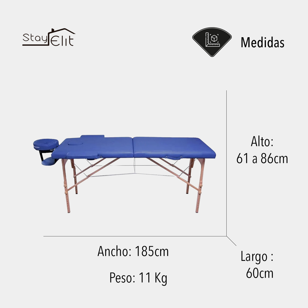  CAMILLA PARA MASAJE PLEGABLE PORTÁTIL Y RECLINABLE COLOR AZUL LENIVÉ 