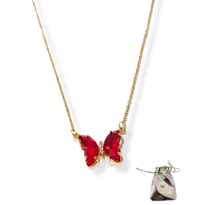 Collar de mariposa color rubí para mujer, Joyería de acero inoxidable