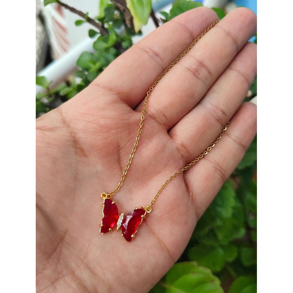 Collar de mariposa color rubí para mujer, Joyería de acero inoxidable