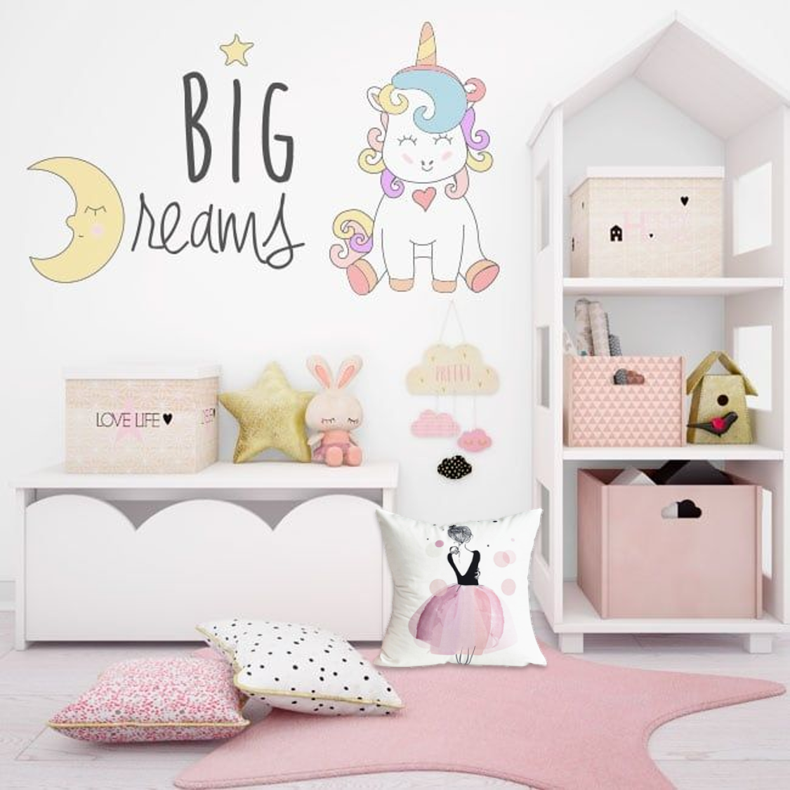 Juego 3 Fundas para Cojín Decorativo Velvet Rosa, Decoración Bailarina Ballet