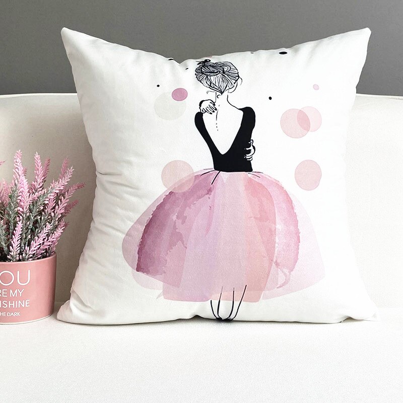 Juego 3 Fundas para Cojín Decorativo Velvet Rosa, Decoración Bailarina Ballet