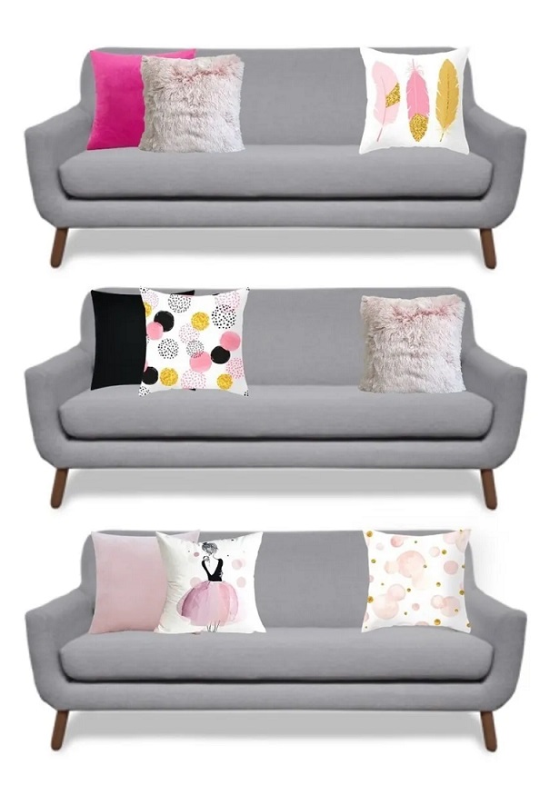 Juego 3 Fundas para Cojín Decorativo Velvet Serie Rosa con Negro, Decoración Bailarina Ballet