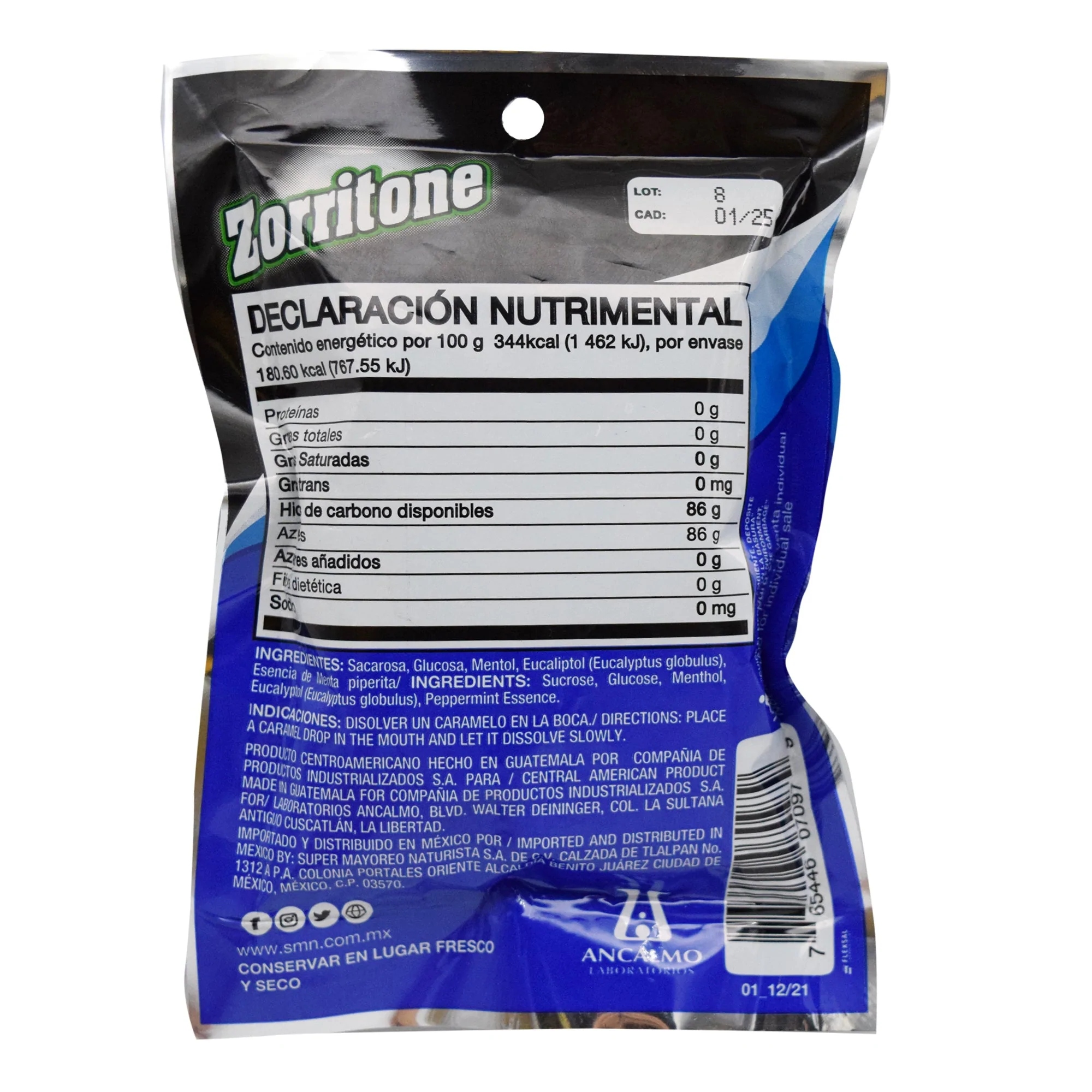 Caramelo Zorritone Menthol Power 15 Caramelos Bolsa