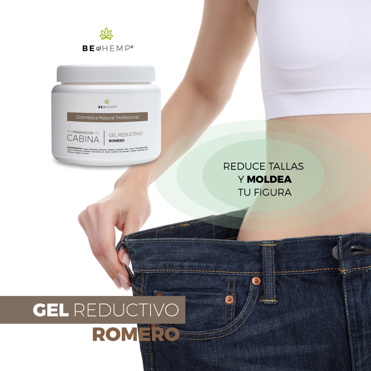 Gel reductor quema grasa y reafirmante de menta y cafeína 500 g Beohemp