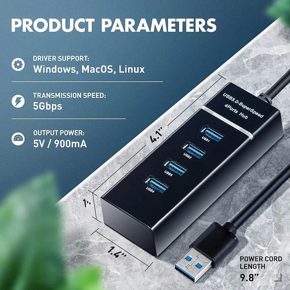 4 puertos USB 3.0 Hub , divisor USB para portátil Multi USB Port Expander,  datos compatibles con OS 10.