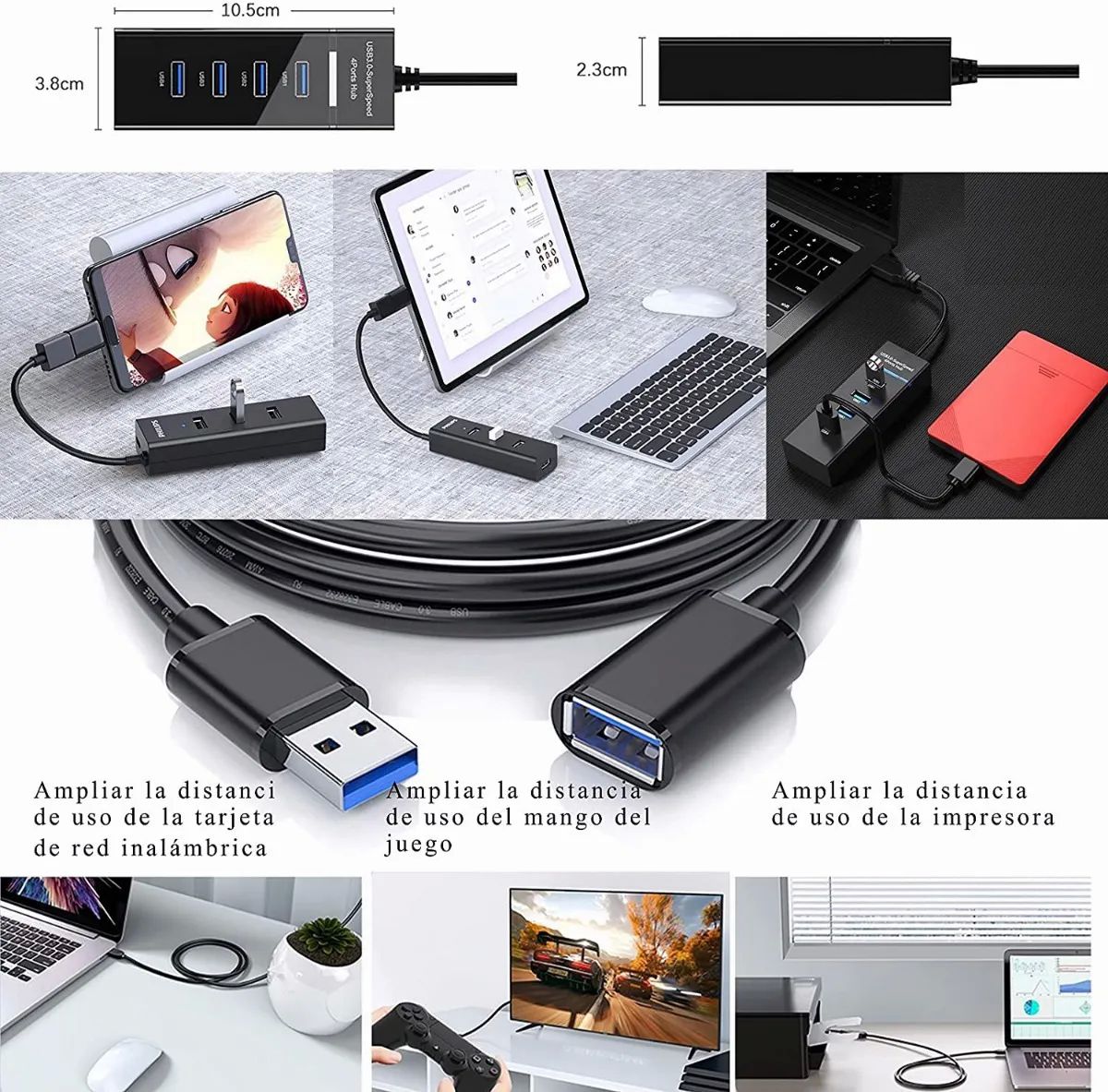 Hub Usb 3.0 4 Puertos Expansor Multi Para Laptop Pc 4 En 1
