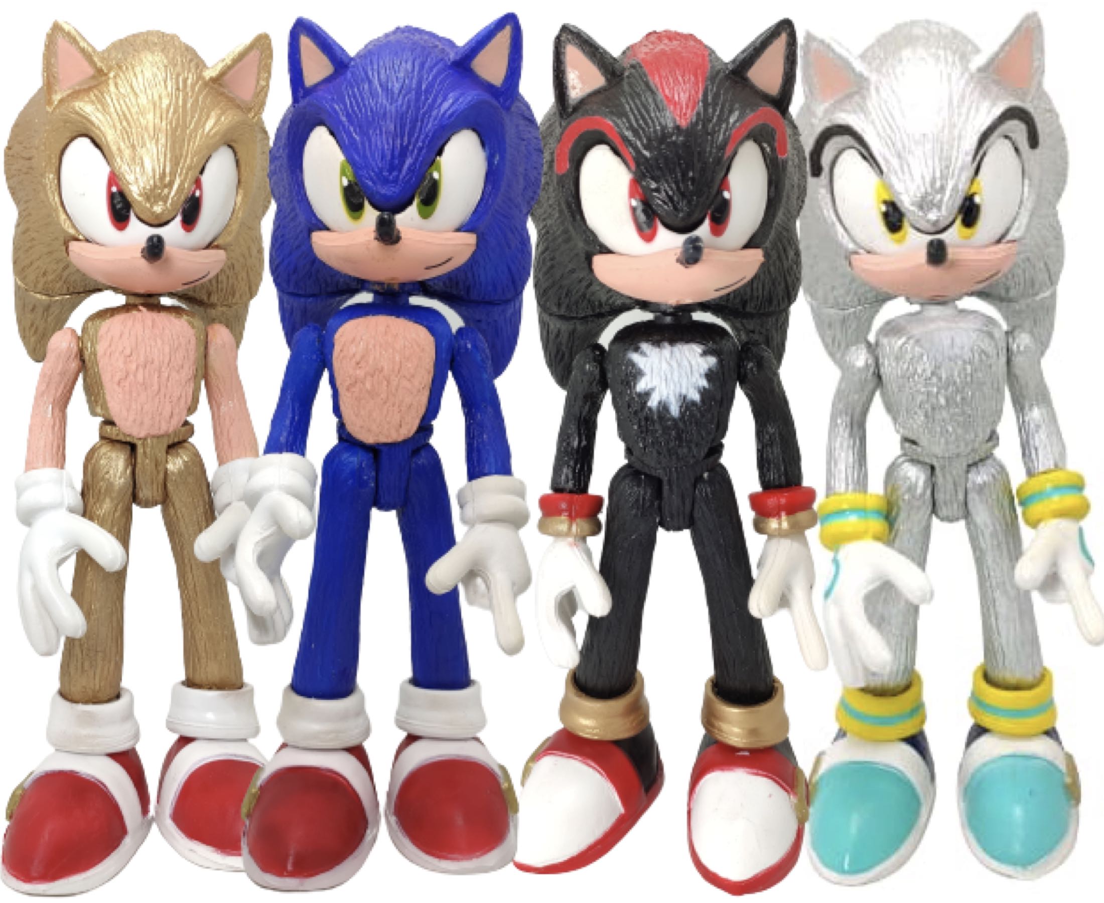 4 Figuras Sonic The Hedgehog Combo Azul + Shadow Negro + Golden Dorado + Silver Plateado Juguete Muñeco Adventures