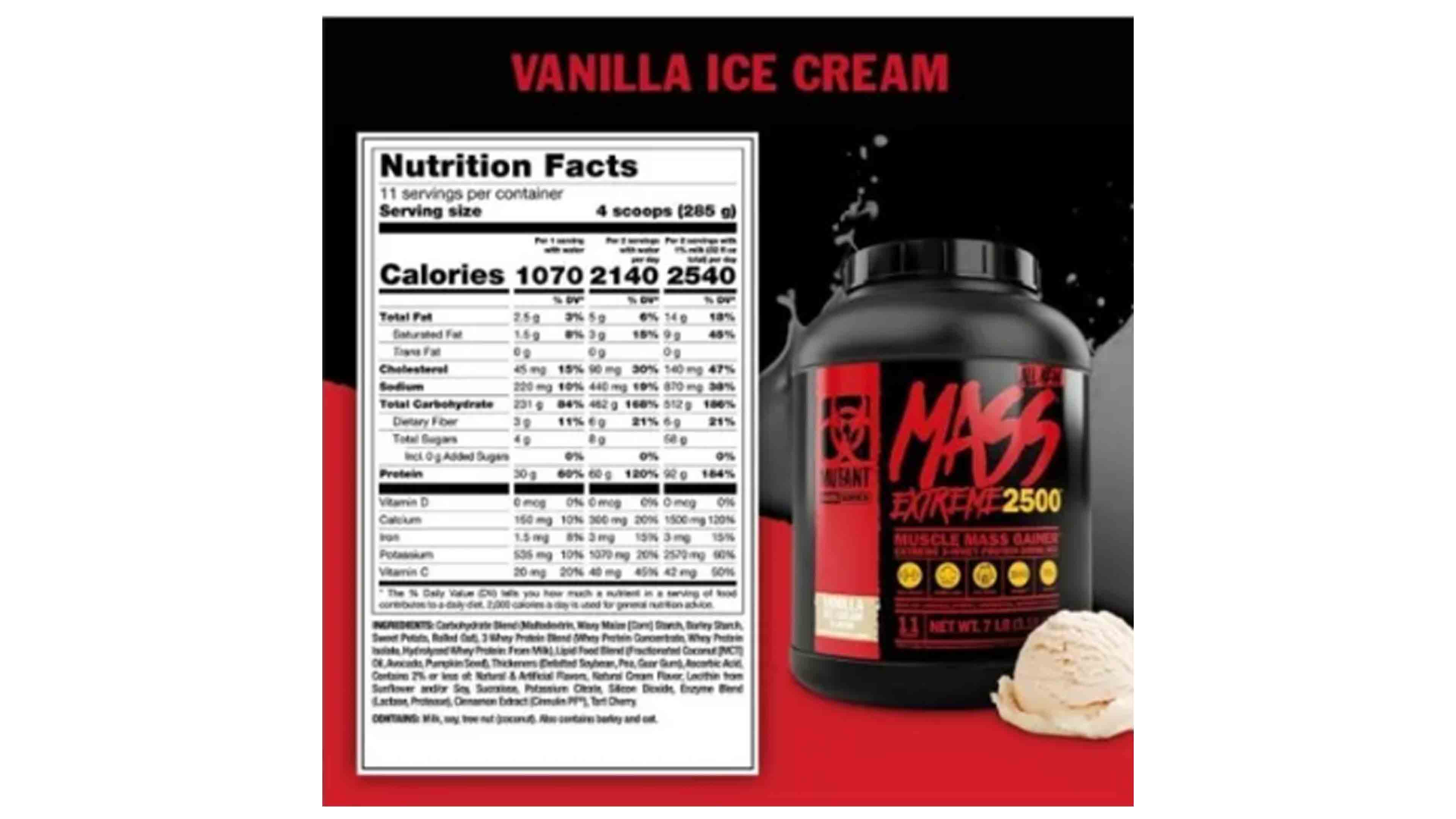 Gainer Mutant Mass Xxxtreme 2500 12lbs Ganador Peso Proteina 19 Servicios Sabor Coockies & Cream