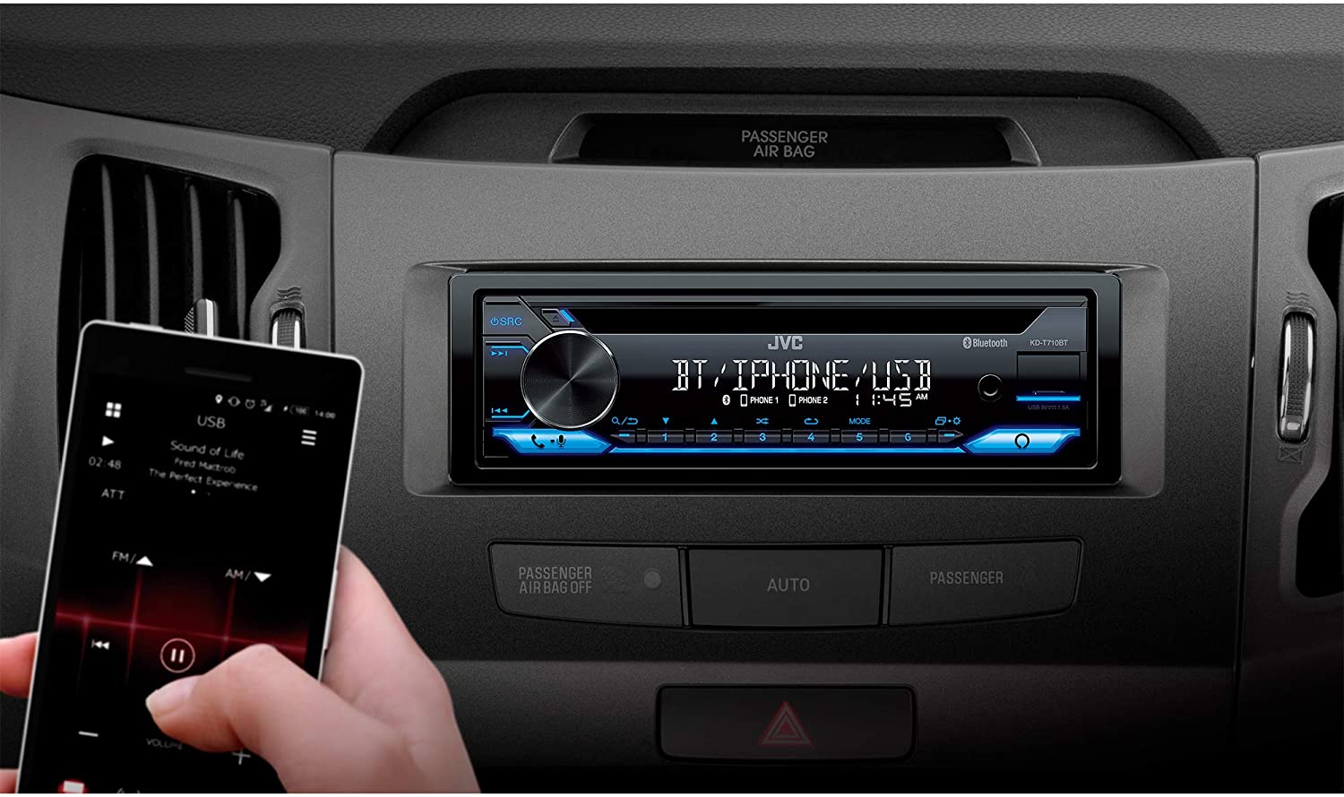 Autoestéreo Receptor De CD Con Bluetooth JVC KD-T710BT - Negro