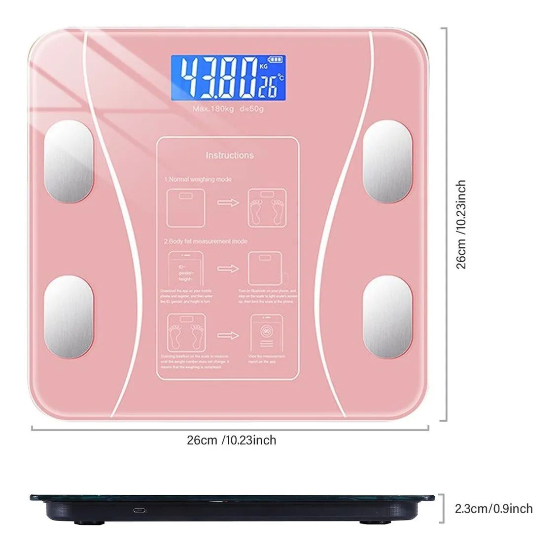 Bascula De Grasa Corporal Inteligente Recargable Rosa 