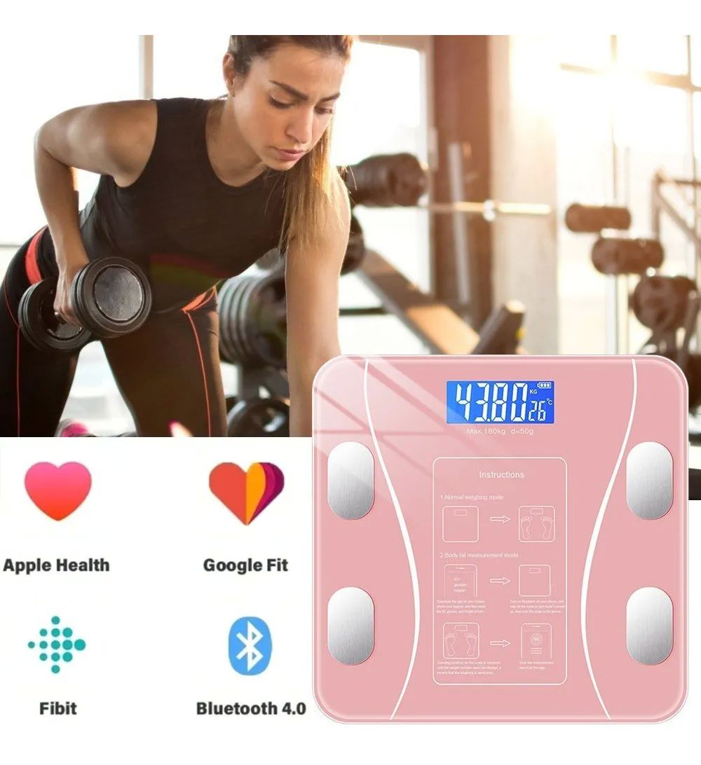 Bascula De Grasa Corporal Inteligente Recargable Rosa 