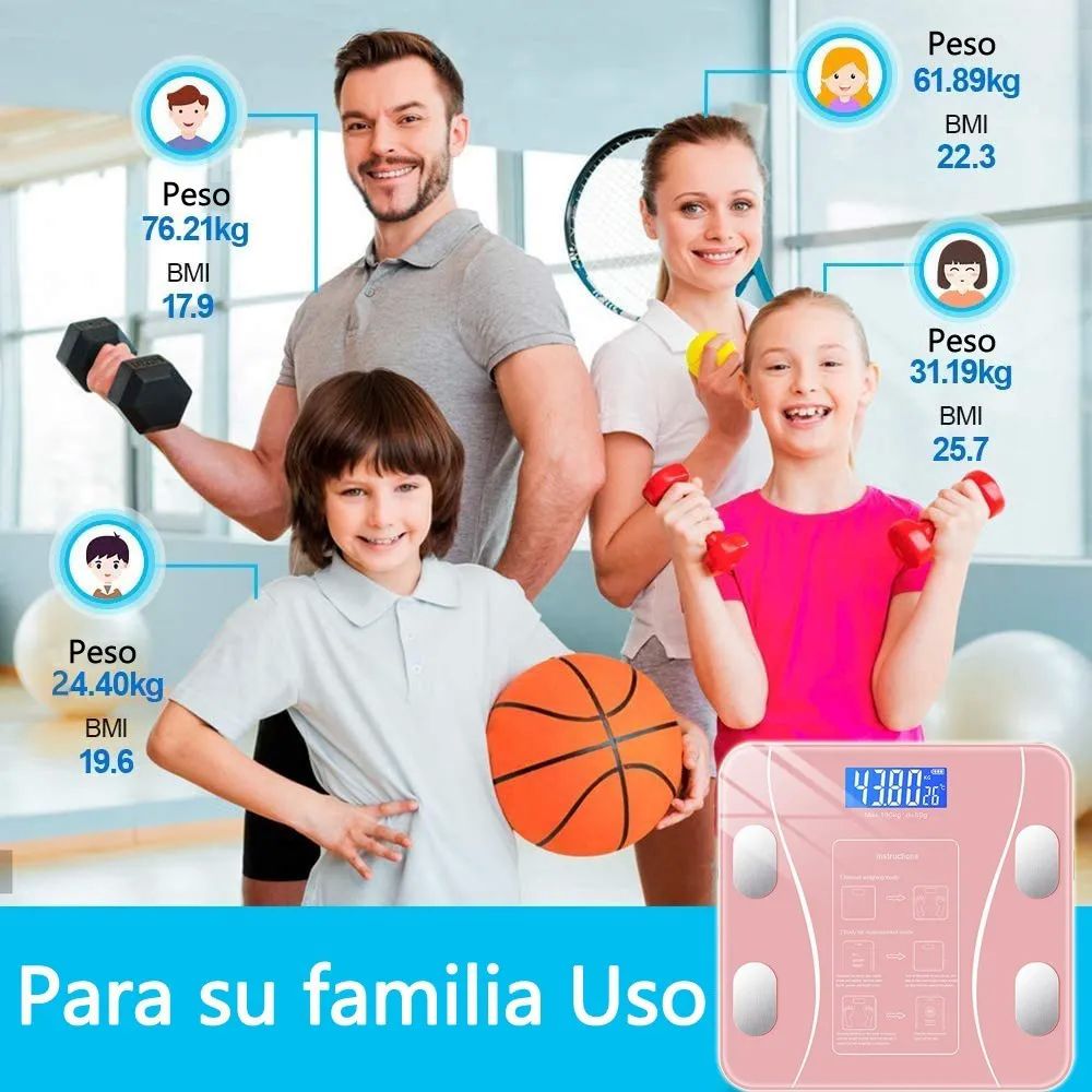 Bascula De Grasa Corporal Inteligente Recargable Rosa 