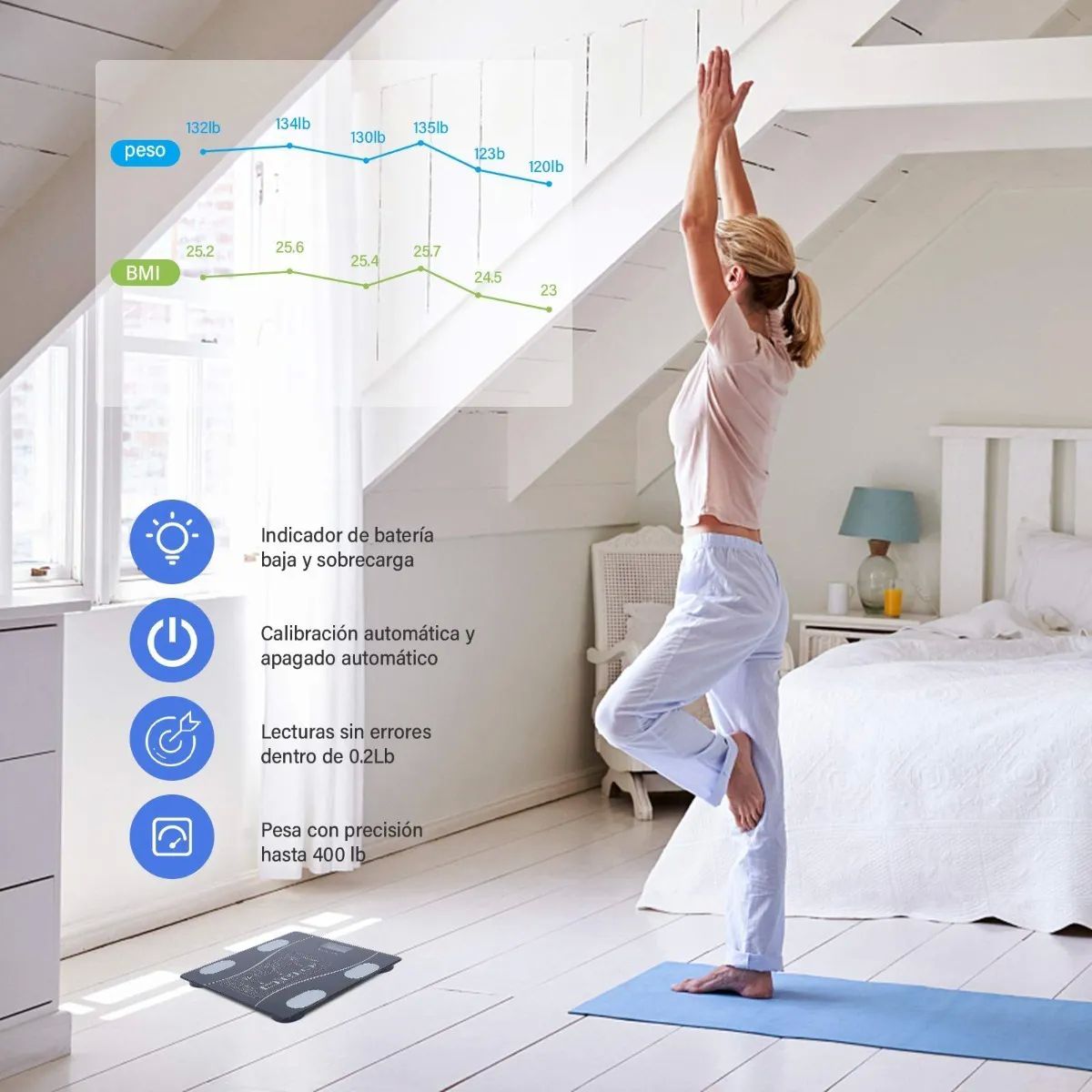 Bascula De Grasa Corporal Inteligente Recargable Rosa 