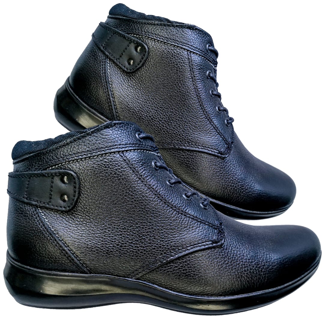 Botín Negro Dama Casual 100% Piel Corte Vacuno 22-27 Cordones