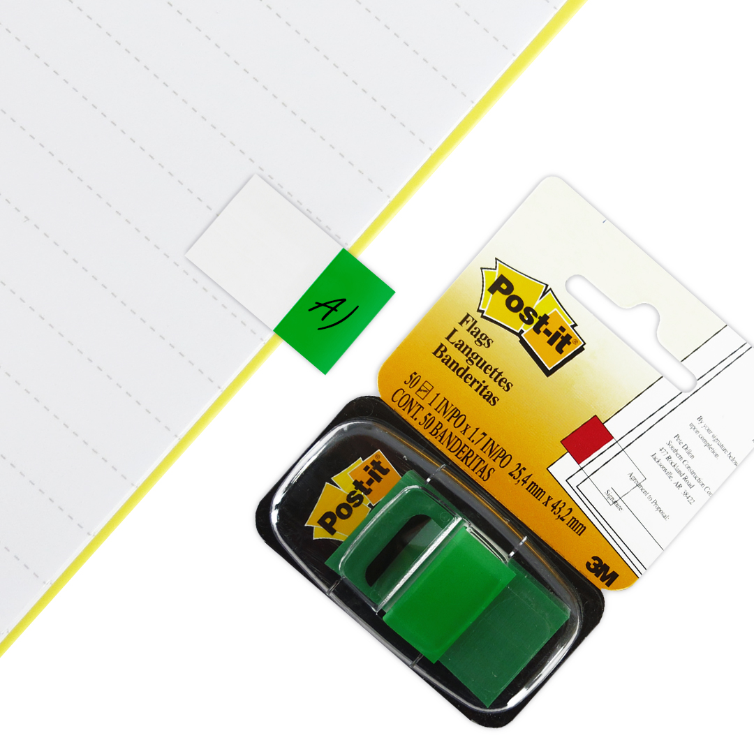 BANDERITAS ADHESIVAS POST-IT 3M VERDE BLISTER C/ 50 PIEZAS