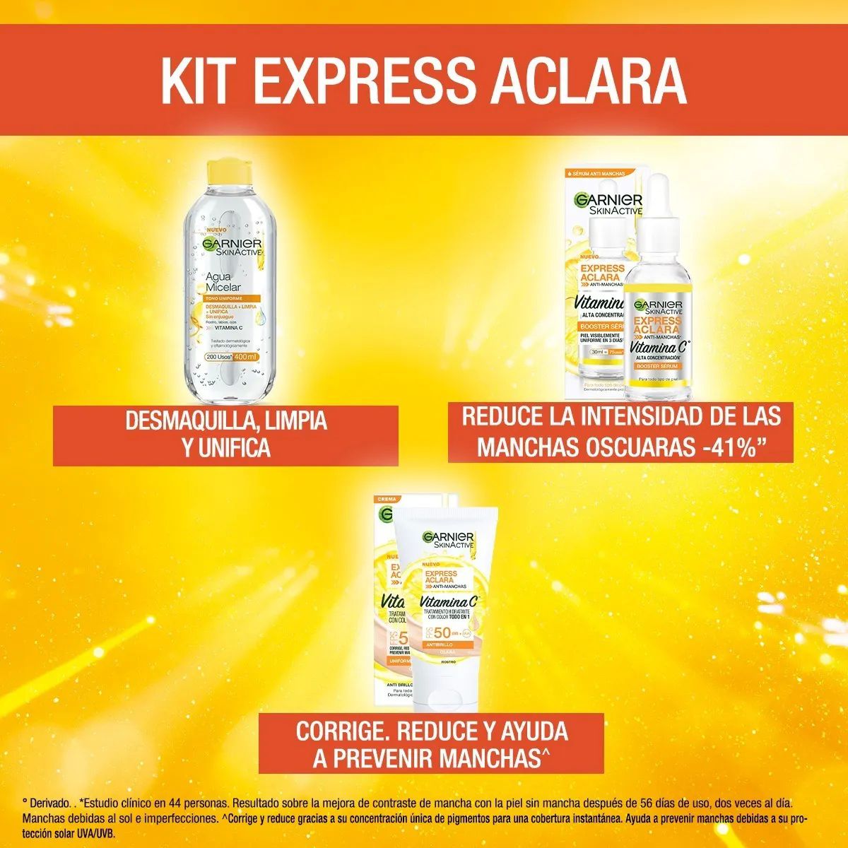 Kit Garnier Express Aclara; Serum+all In1 Claro+agua Micelar
