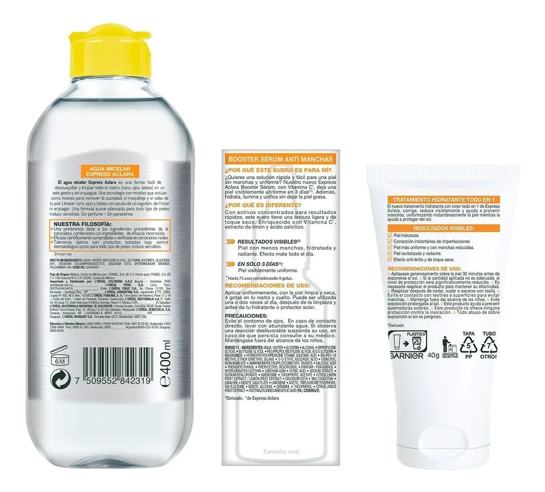 Kit Garnier Express Aclara; Serum+all In1 Claro+agua Micelar
