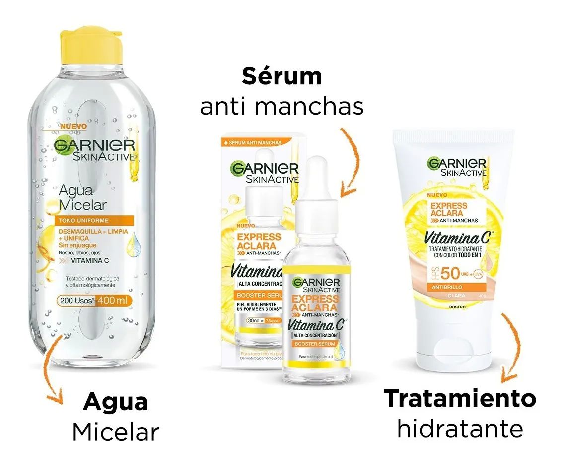 Kit Garnier Express Aclara; Serum+all In1 Claro+agua Micelar
