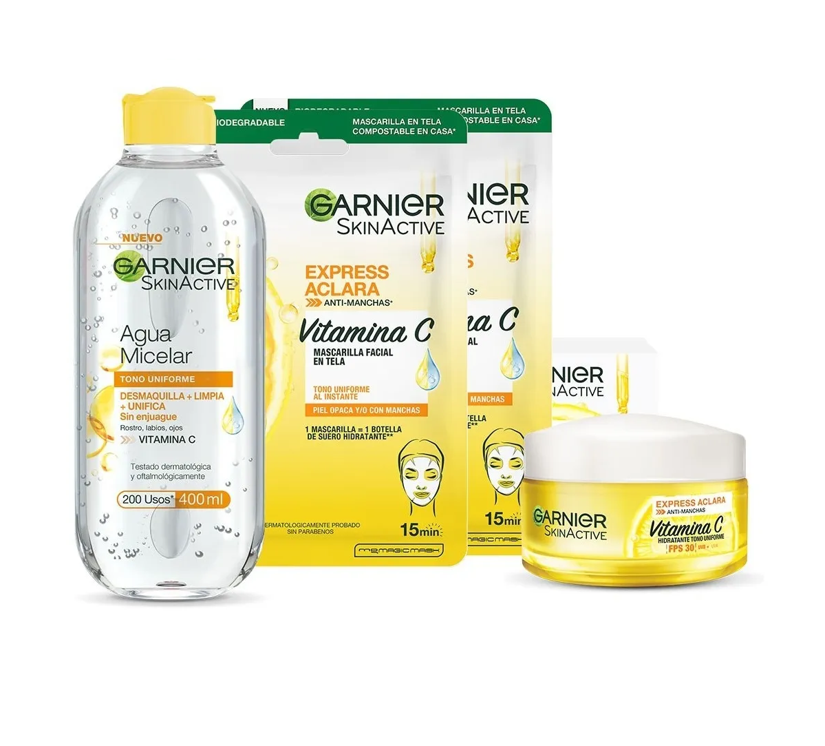 Kit Garnier Express Aclara: Crema + Agua Micelar + Mascaras