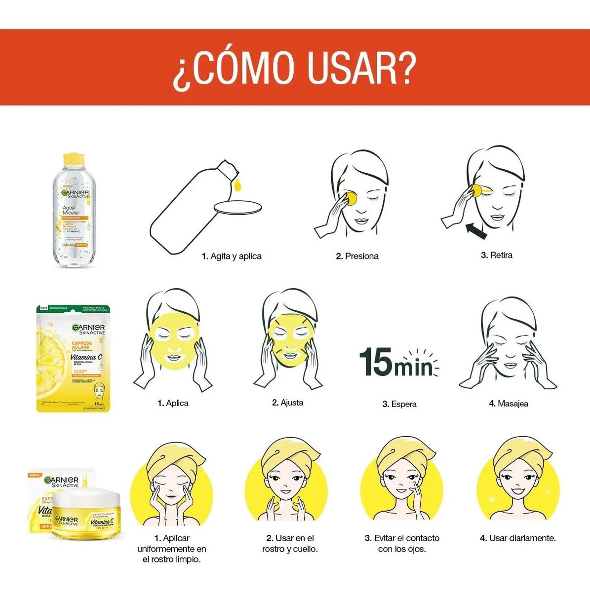 Kit Garnier Express Aclara: Crema + Agua Micelar + Mascaras