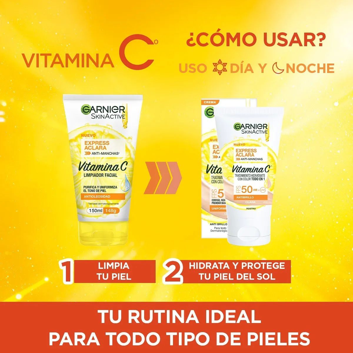 Kit Garnier Express Aclara; All In 1 Claro+ Gel Limpiador