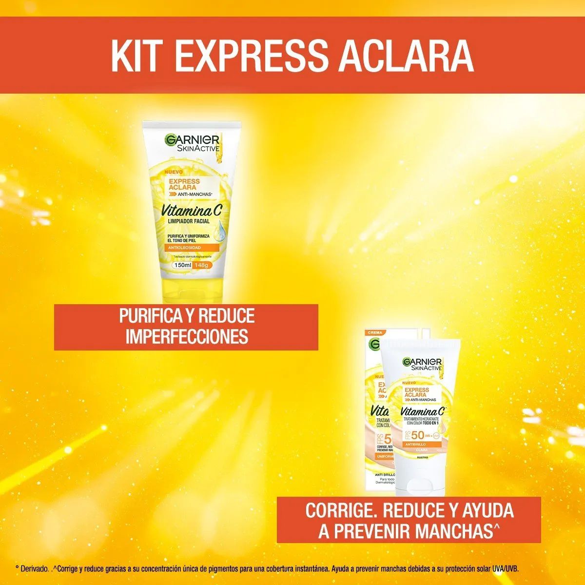 Kit Garnier Express Aclara; All In 1 Claro+ Gel Limpiador